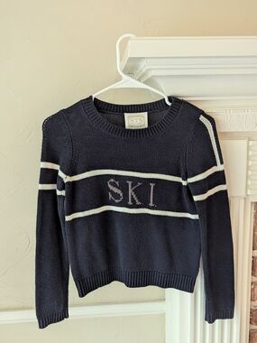 Sail to Sable Navy and Cream 'SKI' Stripe Crewneck Sweater